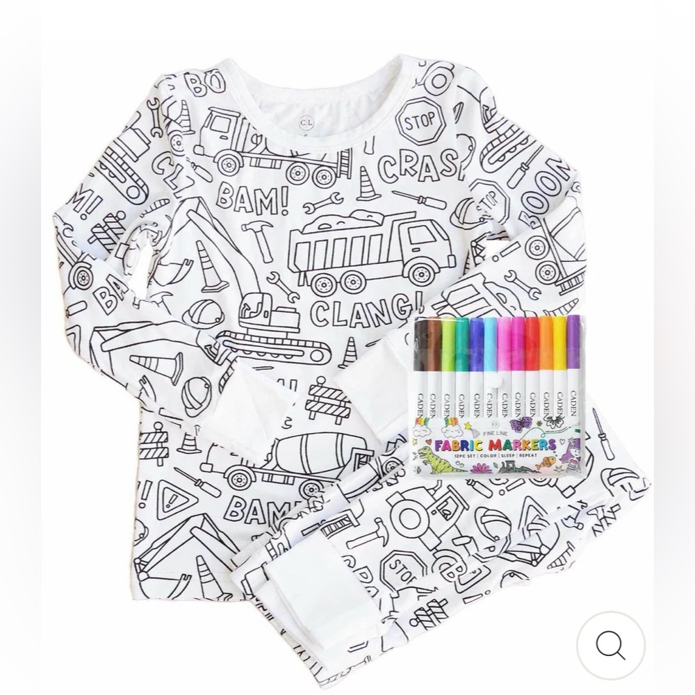 Caden Lane White Construction Doodle Kids Pajama Set (no markers included)